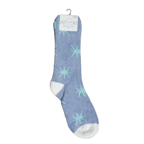 Worlds Softest Socks Cozy Stars Crew Womens Size 6-11 Starburst Cool Blue NWT - Picture 2 of 4